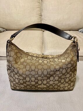 Coach Tan & Dark Brown Signature Hobo Shoulder Bag